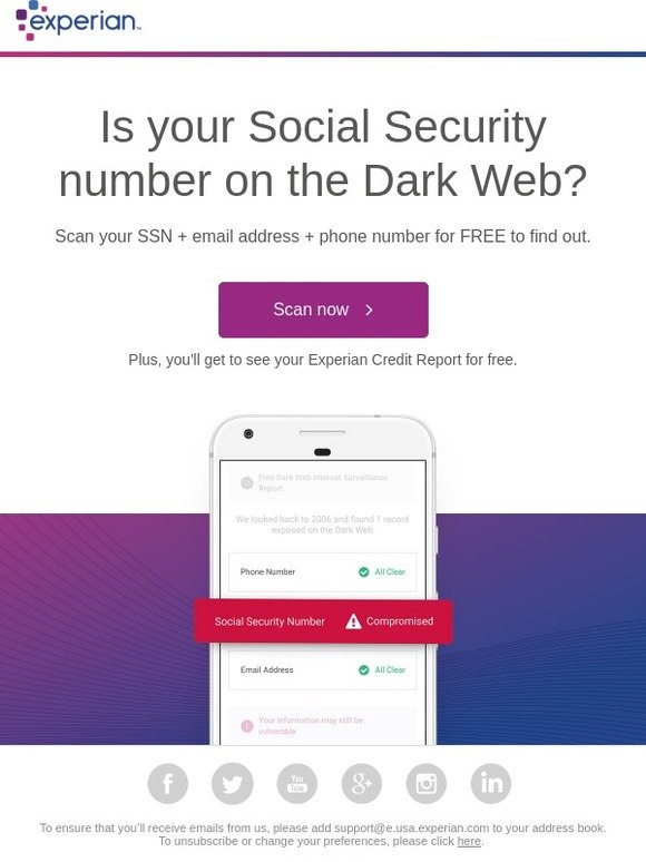 Experian Introducing Your Free Social Security Number Scan Milled