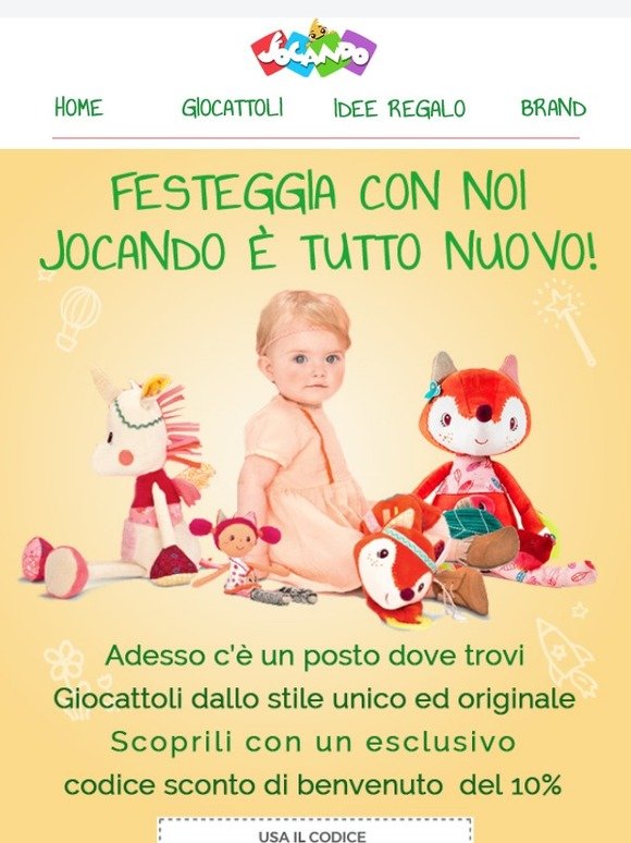 🤩 Ti presentiamo il nuovo Jocando! Festeggia con noi con un codice sconto esclusivo.