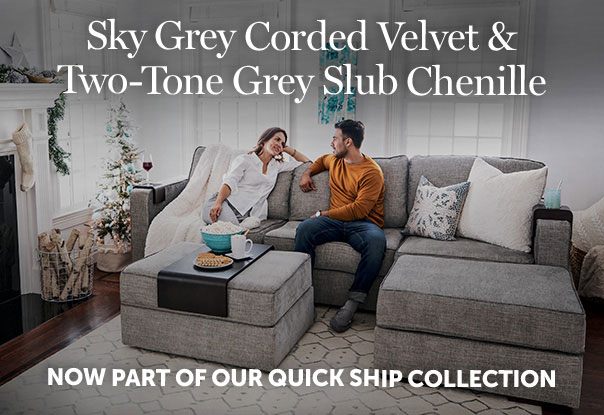Sky Grey Corded Velvet and Tow-Tone Grey Slub Chenille - NOW PART OF OUR QUICK SHIP COLLECTION