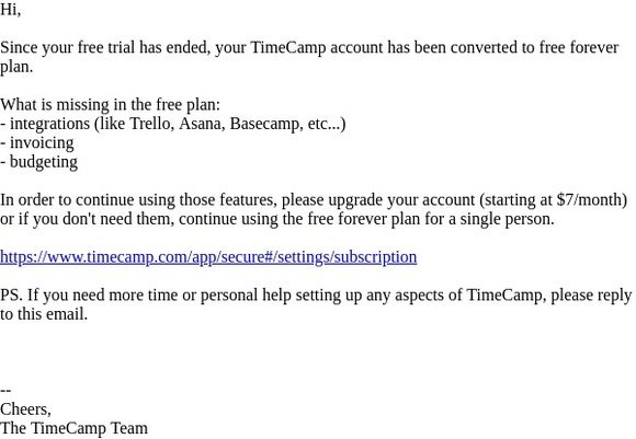Hello from TimeCamp, your trial has ended