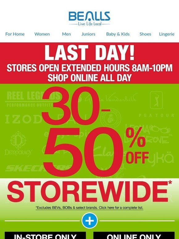Bealls Stores Final Hours! 3050 Off Storewide + Extra 40 Off One