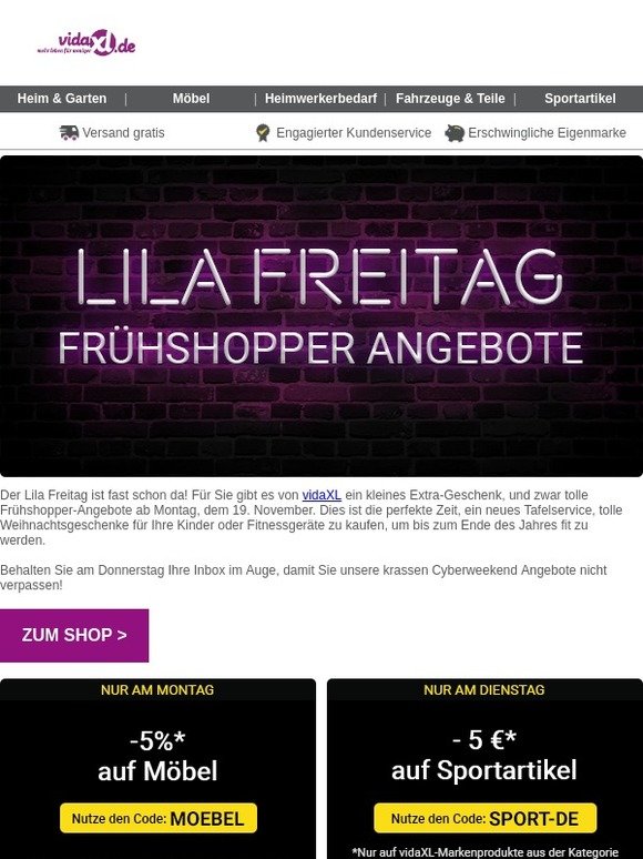 Lila Freitag Frühshopper-Deals