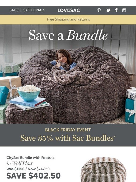 LoveSac Black Friday Event Bundle Total Comfort and save Milled