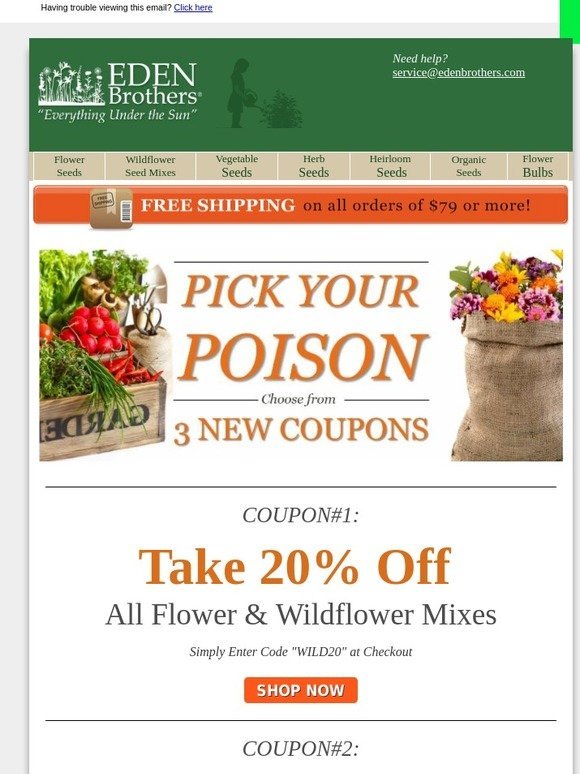 Eden Brothers Seed Company Only Hours Remain Choose from 3 Coupons