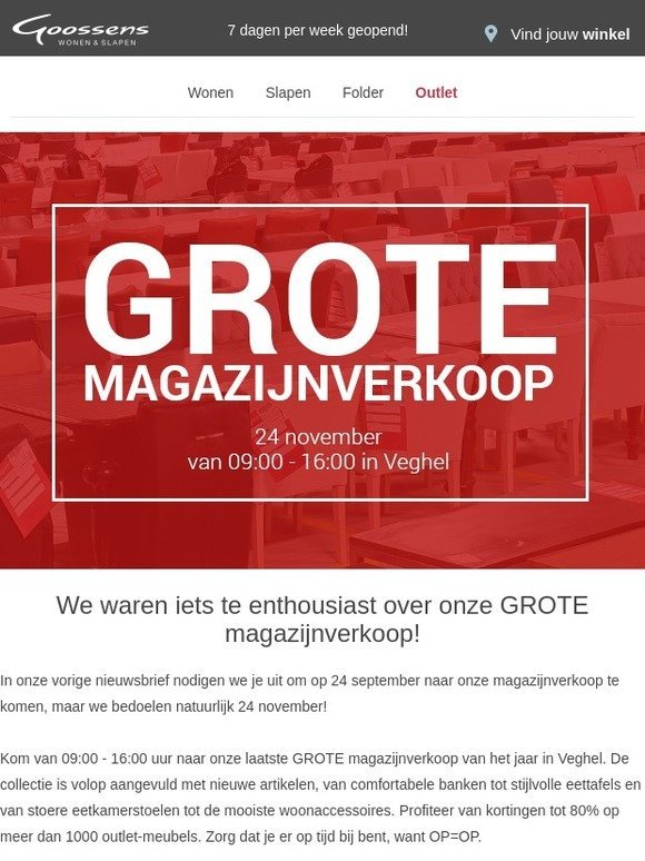 versneller Rook Haarzelf Goossens NL: 24 november GROTE magazijnverkoop! | Milled
