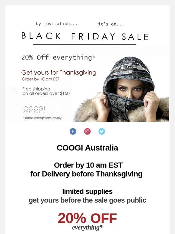 COOGI Private Black Friday Sale - Get it by Thanksgiving