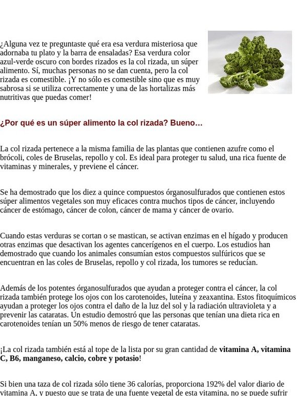 Información de nutrición de este súper alimento
