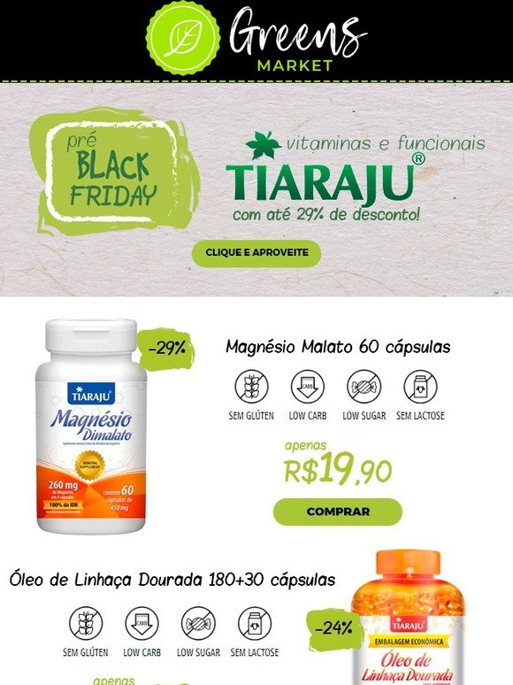 Vitaminas e Funcionais Tiaraju com preços imperdíveis no Greens Market 😃