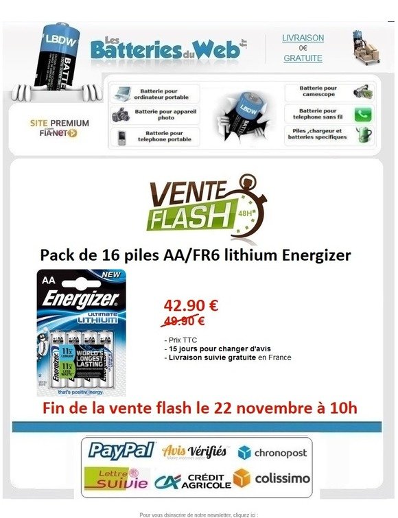 Pack de 16 piles lithium AA/FR6 à -14 % : Vente Flash