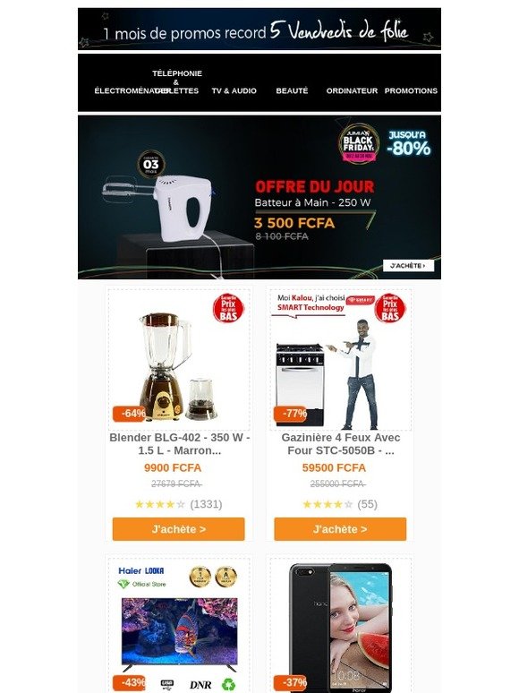 jumia.ci L'offre du jour 59 500 FCFA, la gazinière Smart Technology
