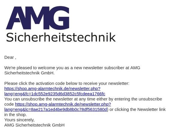 Your Newsletter Activation Key from AMG Sicherheitstechnik GmbH
