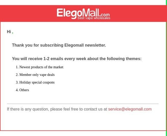 Elegomall: Newsletter Subscription Success