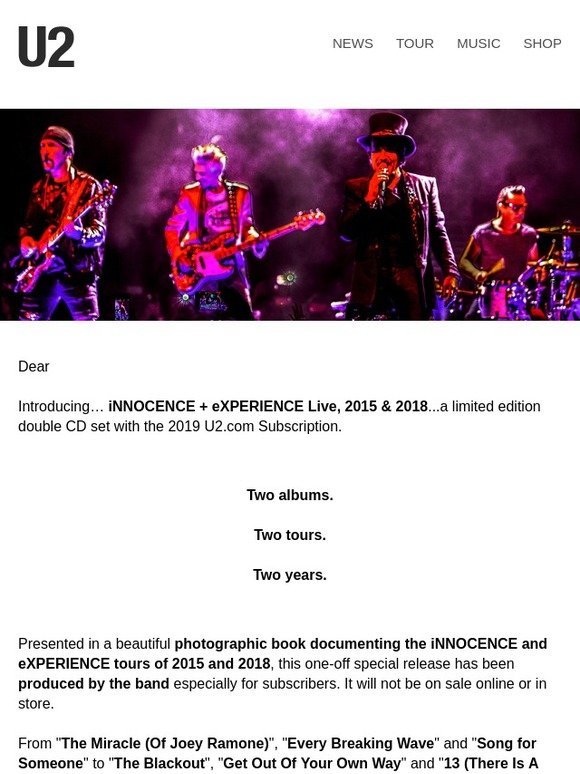 U2: Now Downloading: ALL 23 tracks of 'U2 Live, Songs of iNNOCENCE