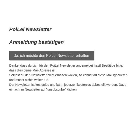 PoiLei Newsletter: Newsletter-Anmeldung bestätigen
