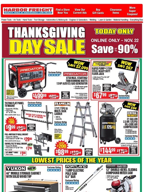 Harbor Freight Tools: Happy Thanksgiving • Get Black ...
