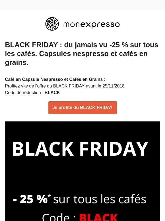 🔥 BLACK FRIDAY 🔥 Profitez de -25% sur tous les cafés