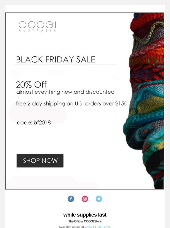 COOGI Black Friday - It's ON.  While supplies last