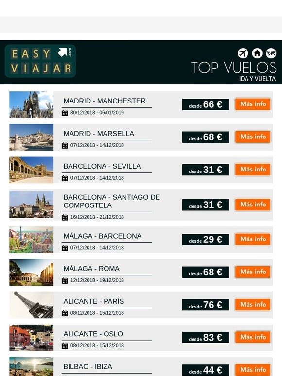 ✈ Santiago de Compostela | Sevilla | Barcelona desde 29 euros