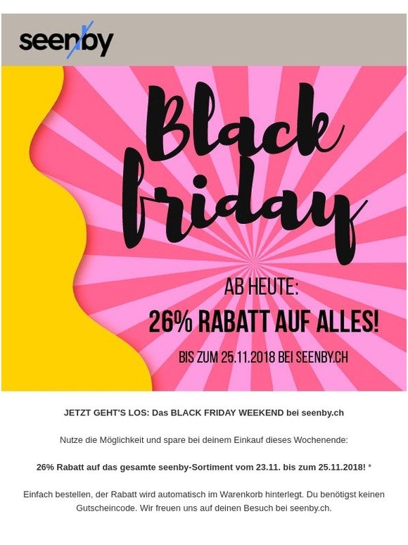 Ab sofort: 26% Black Friday-Rabatt bei seenby.ch