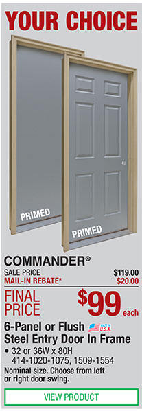 6-Panel or Flush Steel Entry Door in Frame