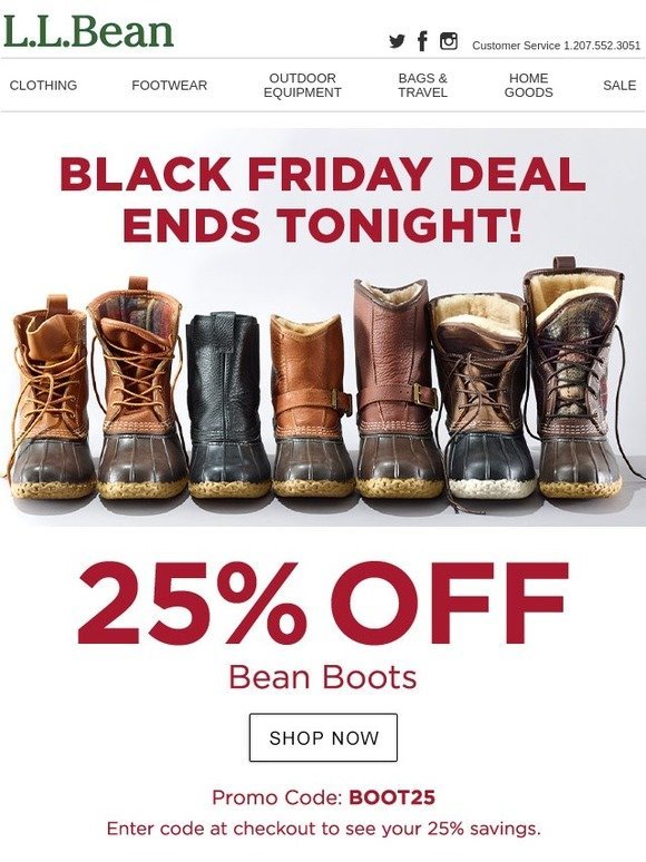 ll bean boots 25 off