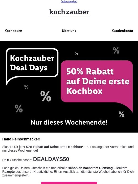 Deal Days bei Kochzauber: 50% Rabatt auf Deine erste Kochbox