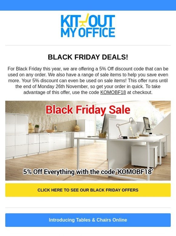 Black Friday Deals PLUS Introducing Tables & Chairs Online!
