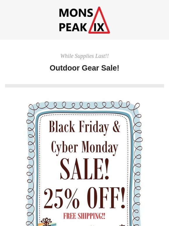 Hi -Black Friday Cyber Monday is Here! While Supplies Last!!
