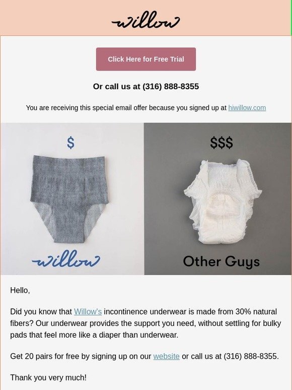 Free trial of premium incontinence underwear!