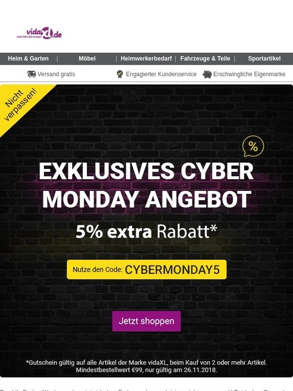 Tolle Lila-Freitag und Cyber Monday Angebote bei vidaXL