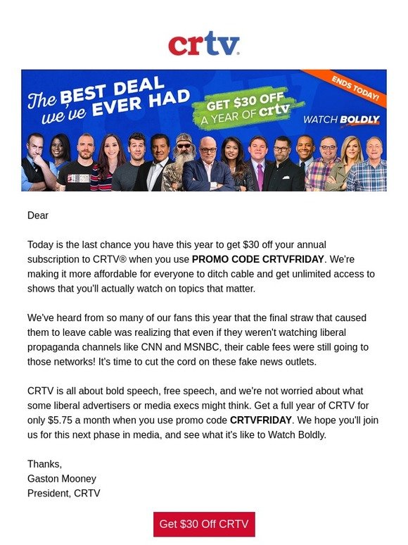 CRTV Black Friday Deal Ends Today