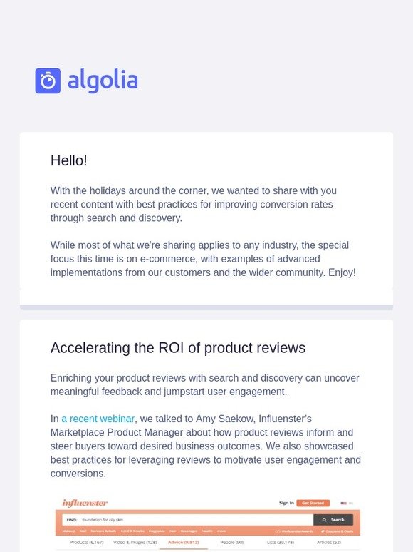 Latest version of Algolia's newsletter