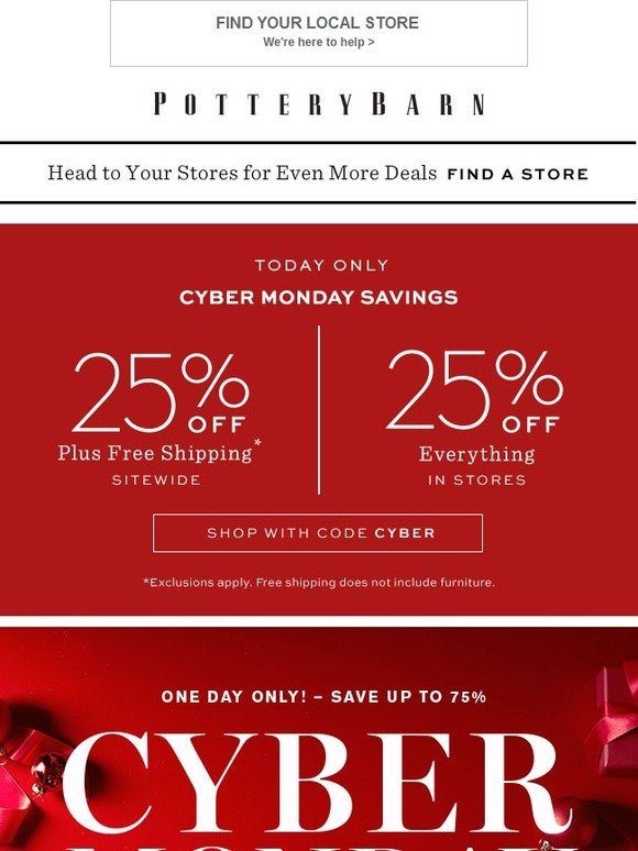 Pottery Barn CYBER MONDAY DEALS Up to 75 off 1000s of