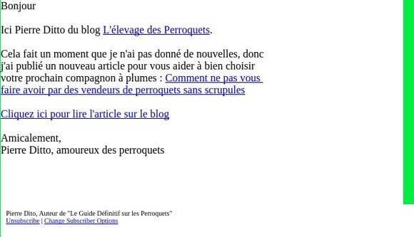 [perroquets] Comment ne pas vous faire avoir par des vendeurs de perroquets sans scrupules