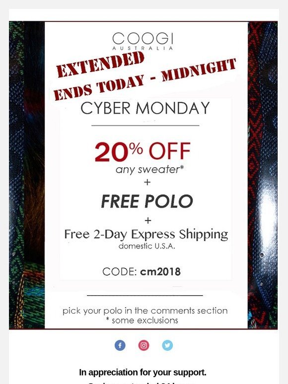 COOGI Cyber Monday Savings Extended 24 Hours.  Ends Midnight PST.