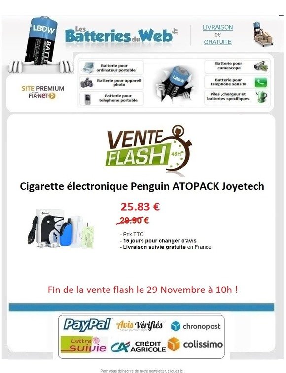 Vente flash: -15% Cigarette électronique Penguin ATOPACK !