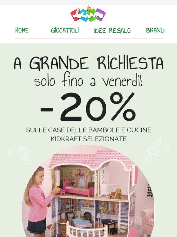 ⌛Ancora per poche ore! Continua la promo Sconto 20% sulle Case delle Bambole e Cucine in Legno