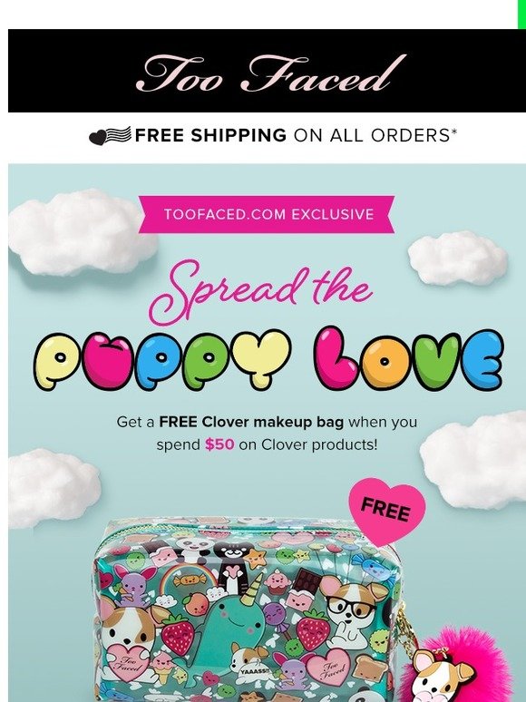 too faced clover makeup bolsa