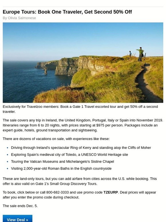 Travelzoo Europe Tours Book One Traveler, Get Second 50 Off Milled
