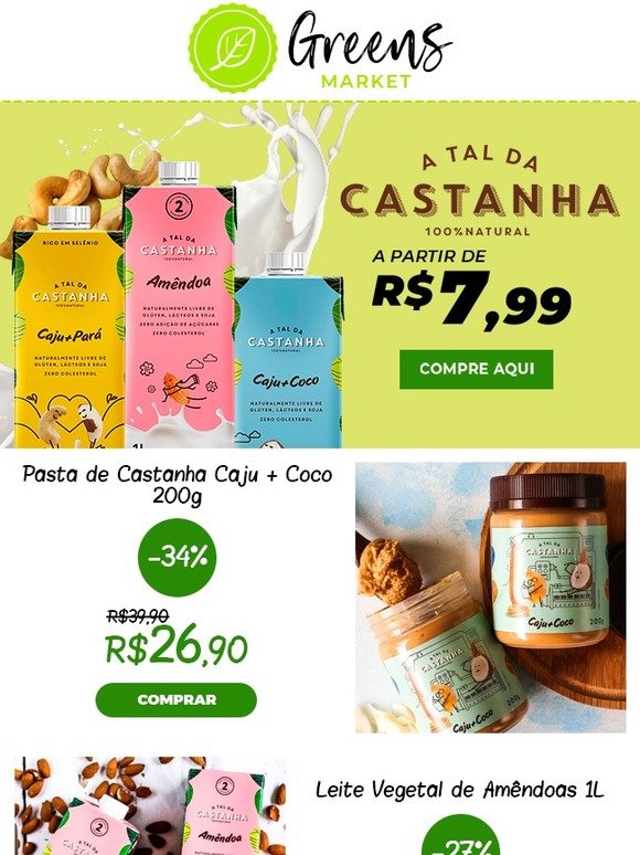 Leites Vegetais e produtos A Tal da Castanha em promoção 😃