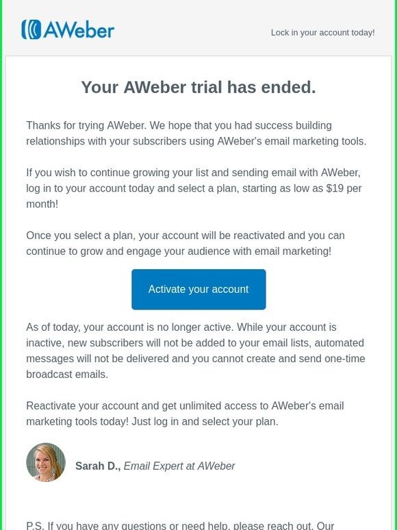 Your AWeber trial has ended