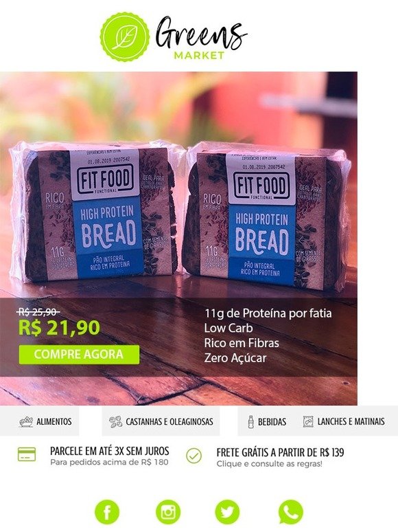 Pão Super Proteico e Low Carb? No Greens Market tem. 😃
