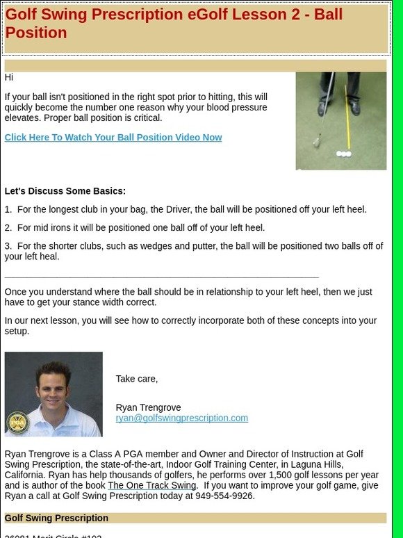 Golf Swing Prescription eGolf Lesson 2: Ball Position