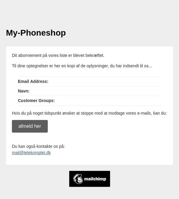 My-Phoneshop.dk Nyhedsbrev: Abonner på liste
