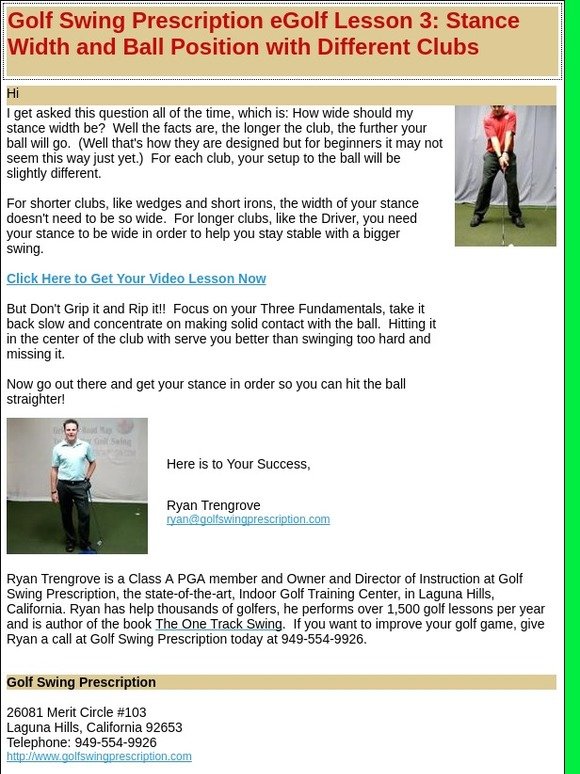 Golf Swing Prescription- eGolf Lesson 3 - Stance Width and Ball Position with Different Clubs