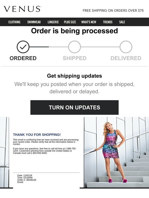 VENUS Fashion Your Venus Order Has Been Received and is Being