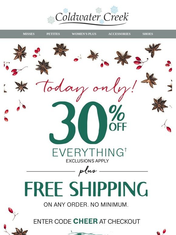Coldwater Creek: Enjoy 30% off Everything + Free Shipping Now! | Milled