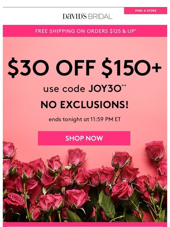 Spread joy: $30 off + no exclusions