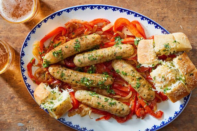 Chicken Sausage & Peppers with Cheesy Pull-Apart Ciabatta