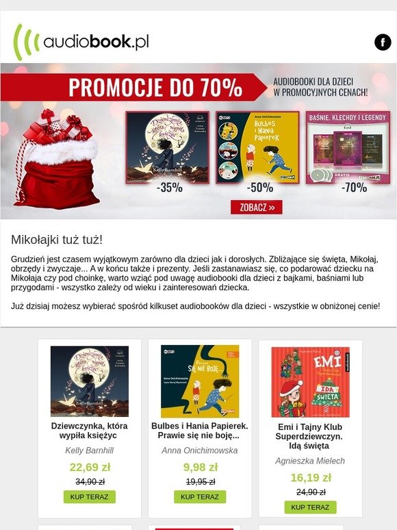 ❅ Audiobooki na Mikołajki ❅ Teraz płyty dla dzieci taniej do 70%!